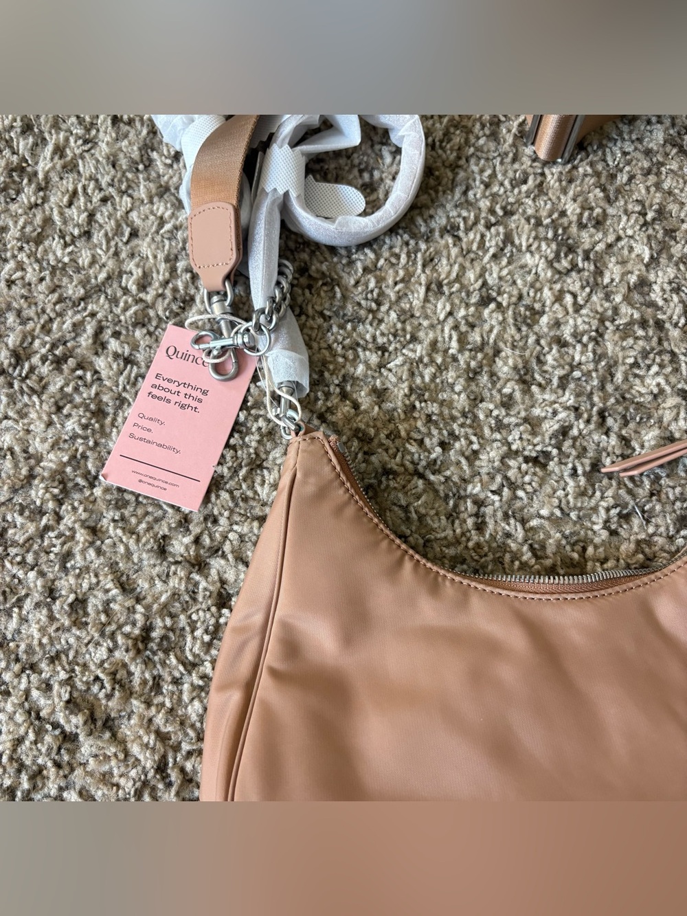 Quince Revive Nylon Convertible Crossbody Shoulder Bag in Latte Color NWT - Picture 3 of 4